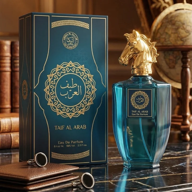 Atika Perfumes Taif Al Arab Eau De Parfum 100ml – Blue Glass Bottle with Gold Horse Head Cap