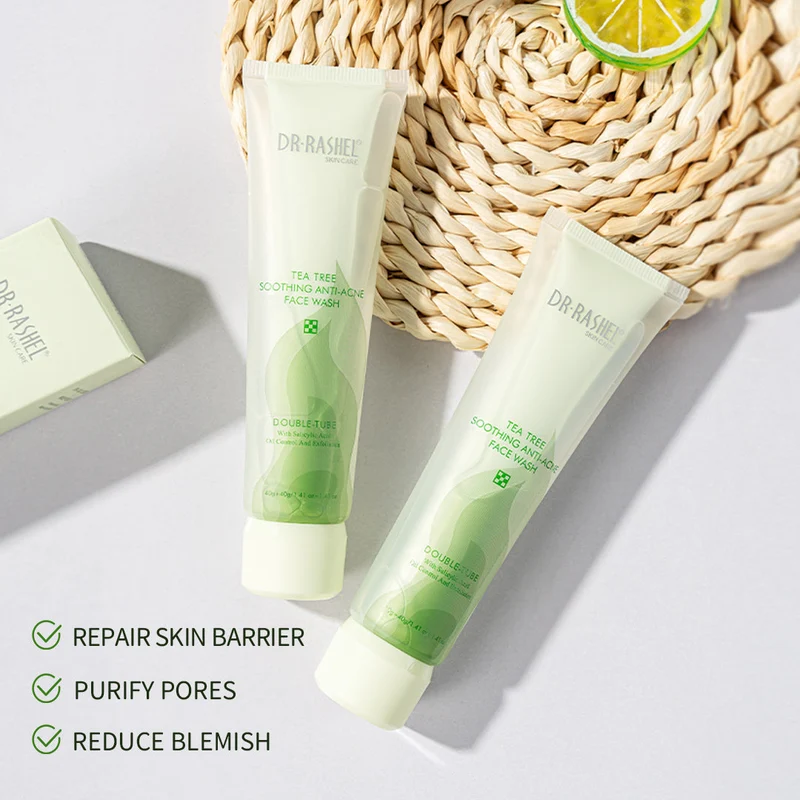 DR.RASHEL Tea Tree Soothing Anti-Acne Face Wash – Double-Tube (40g + 40g / 1.41 oz + 1.41 oz)