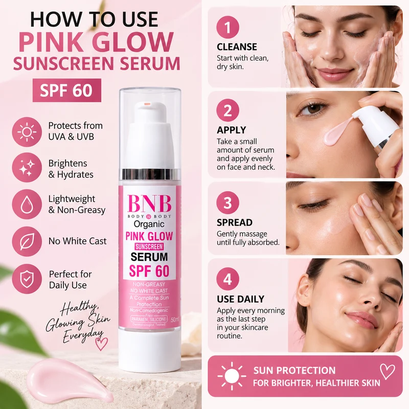 BNB Body N Body Organic Pink Glow Sunscreen Serum SPF 60 (50ml)