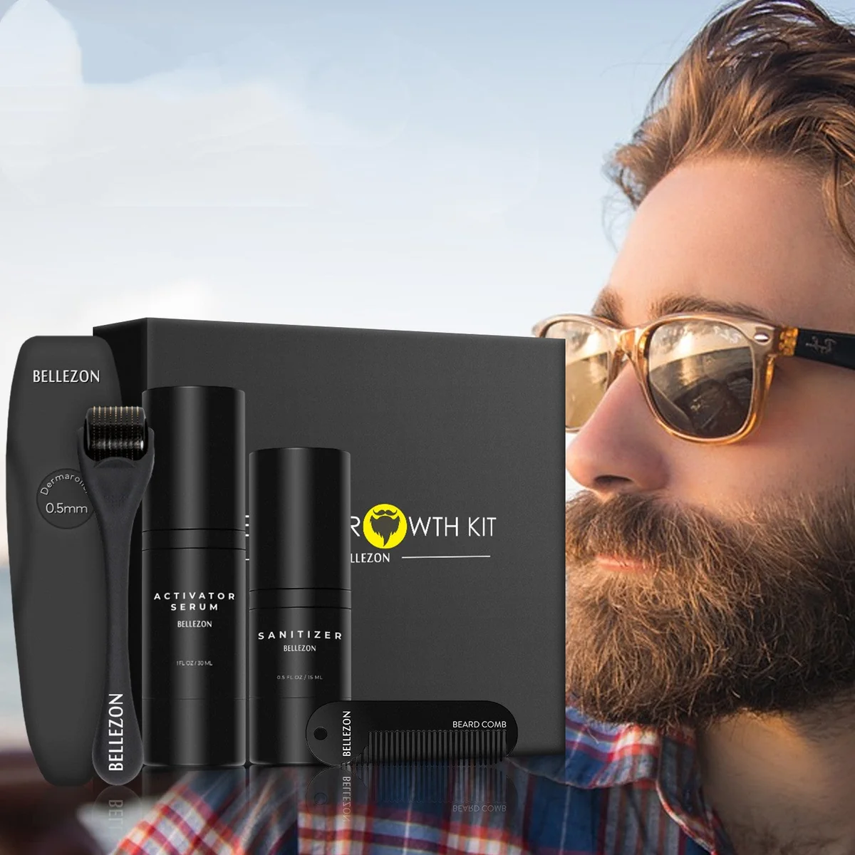 Luxfume Beard Growth Kit – Complete Grooming Set with Activator Serum, Beard Roller, Sanitizer & Comb