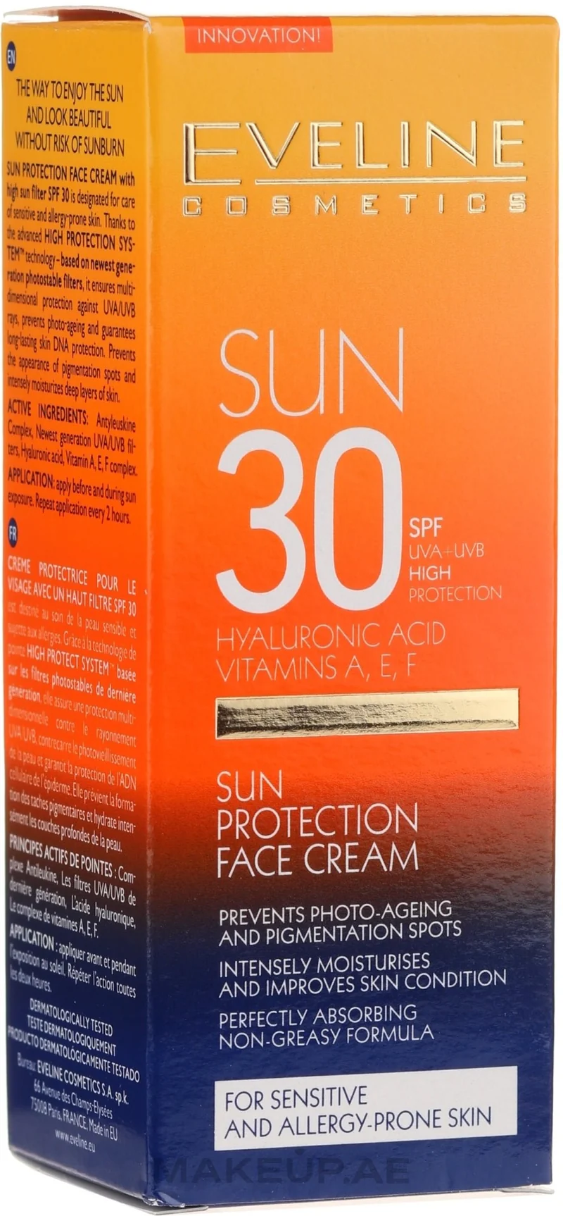 Eveline Cosmetics Sun Protection Face Cream SPF 30 (Hyaluronic Acid & Vitamins A, E, F)