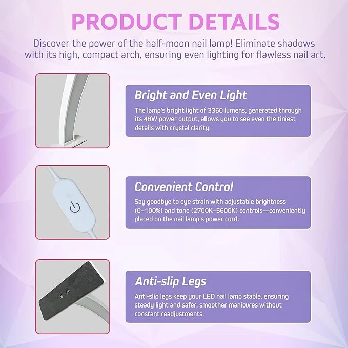 Salvia Half-Moon LED Nail Tech Desk Lamp